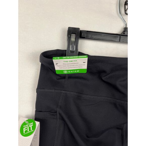 Gaiam Black Leggings Large Yoga Om Hi-Rise 7/8 Moisture Wicking Pockets - Picture 6 of 8